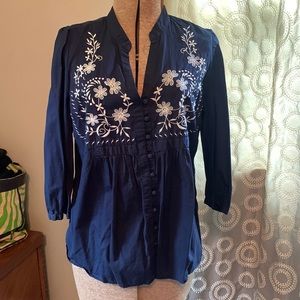 St. John’s Bay Woven L/S Embroidered Blouse Navy Size L